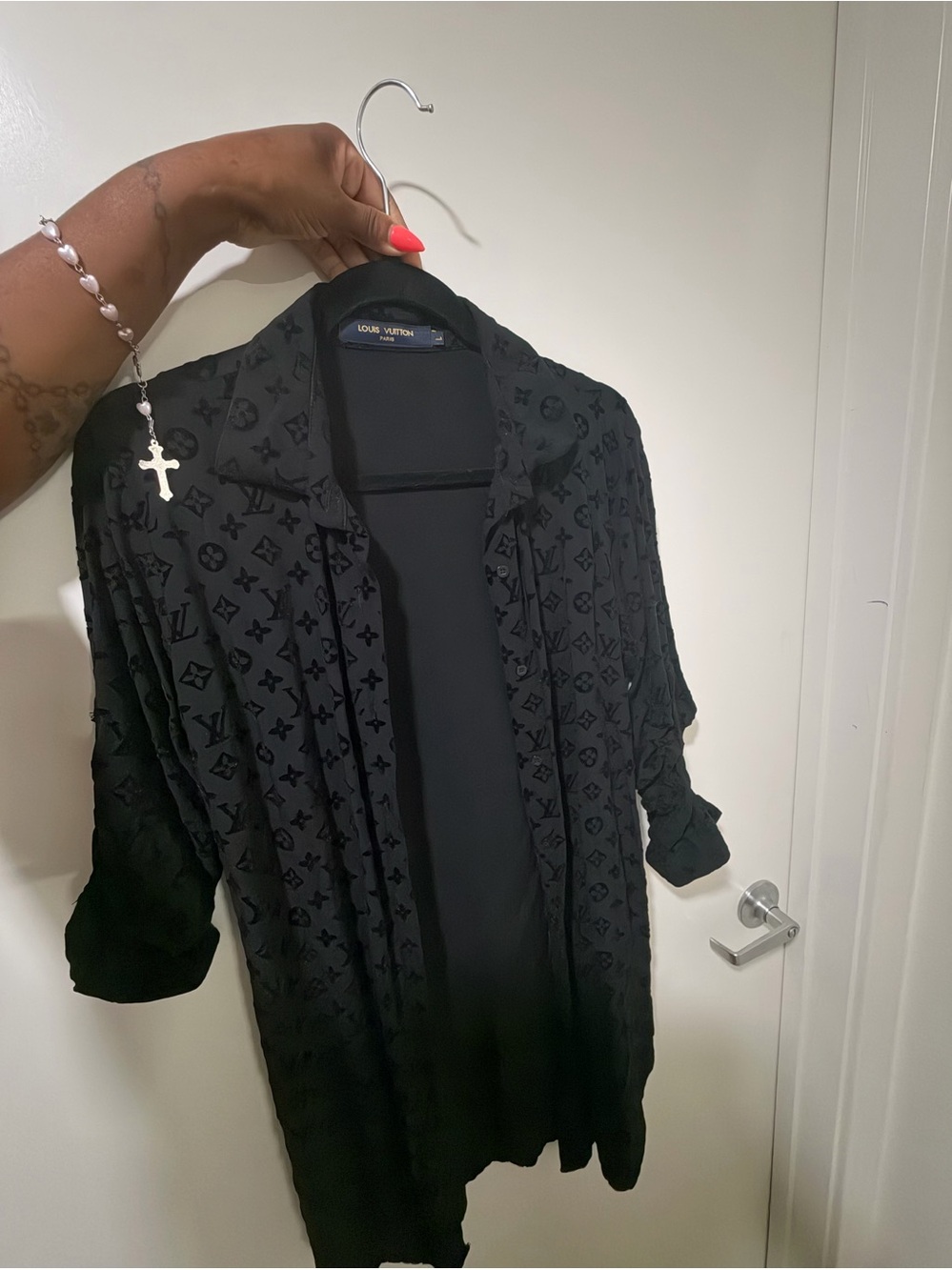 Louis Vuitton Black Monogram Open-Front Button Up Dress